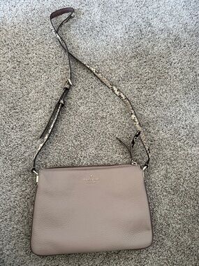 kate spade Taupe Pebbled Leather Crossbody with Snake-Print Strap